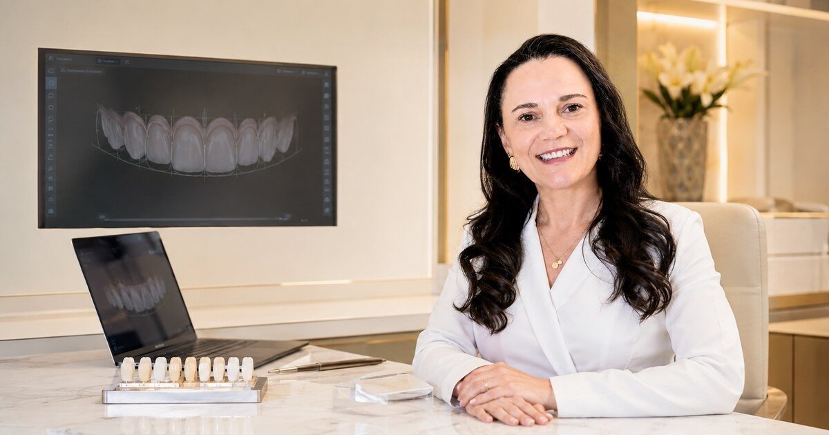 Dra. Clarissa Freitas em planejamento de lente de contato dental e faceta de porcelana